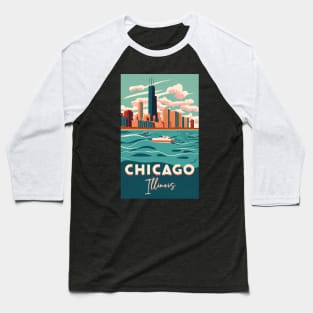 A Vintage Travel Art of Chicago - Illinois - US Baseball T-Shirt